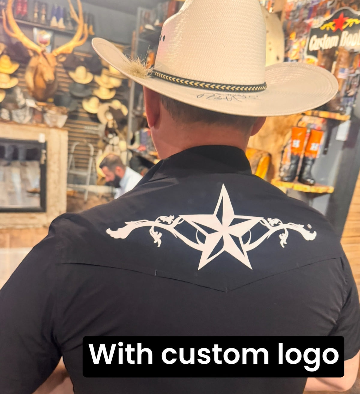 Custom logo on the back of a performance shirt