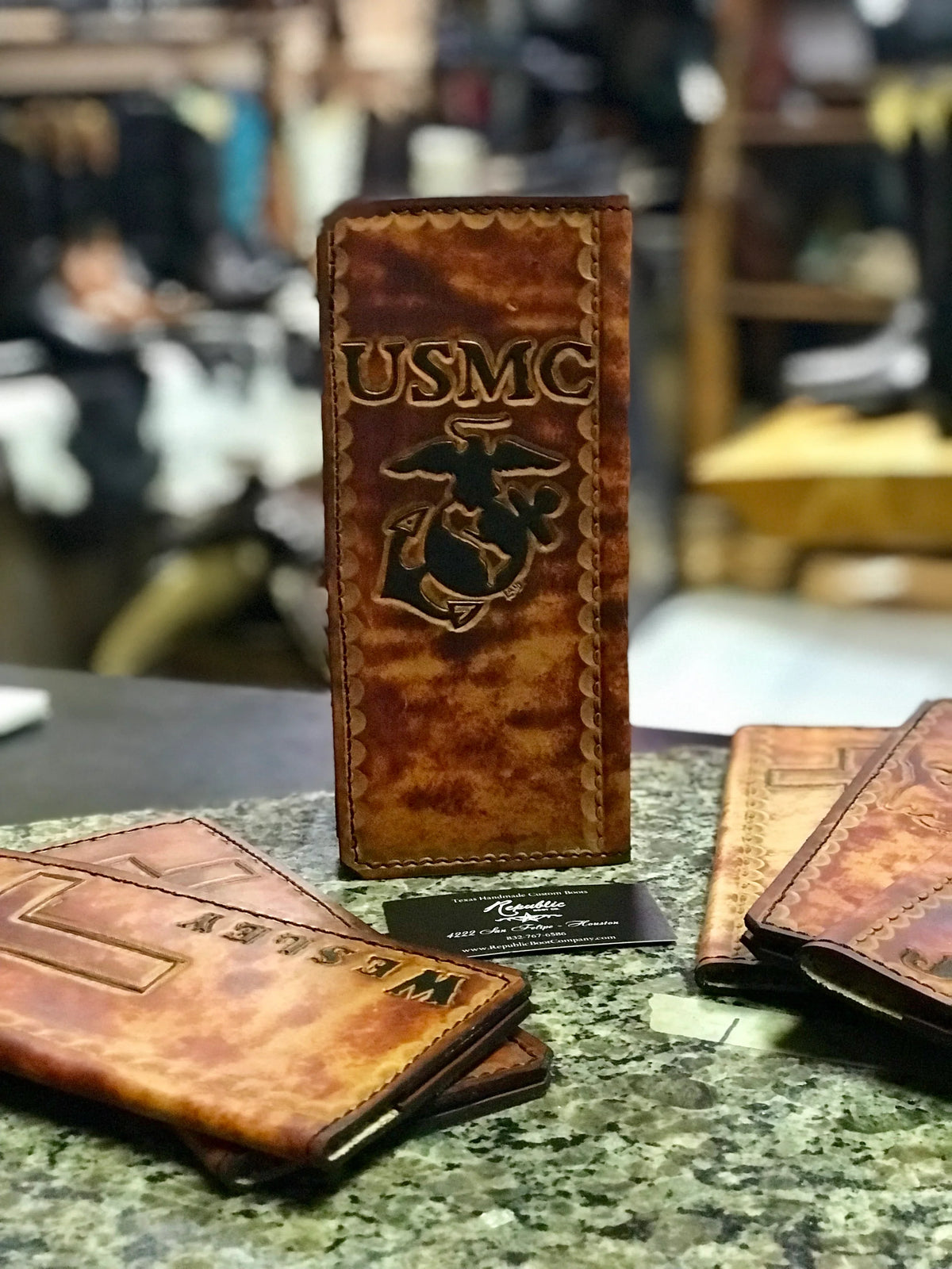 Handmade Custom Leather Items - All Handmade in Texas. Boot Jack, Tally Book, Pistol Case, Holster