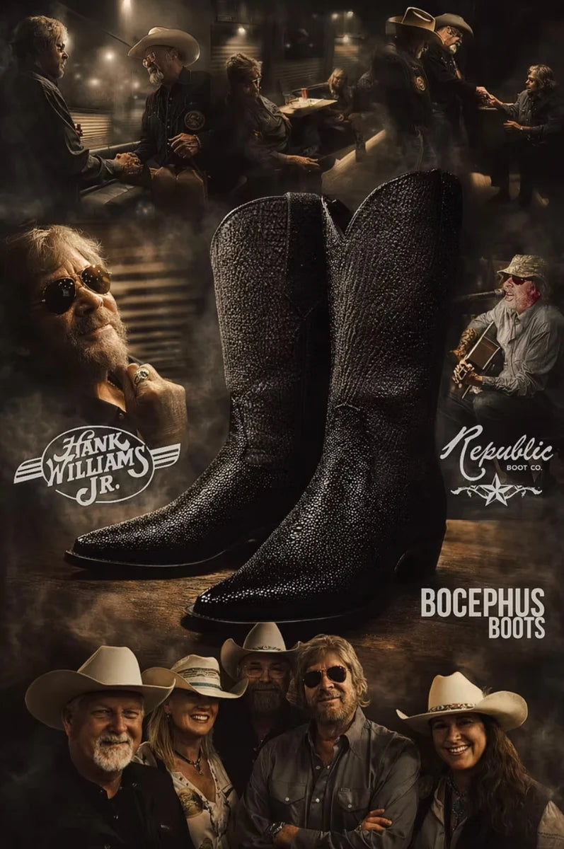 Hank Williams Jr. and Bocephus Boots collage from the Republic Wall of Fame
