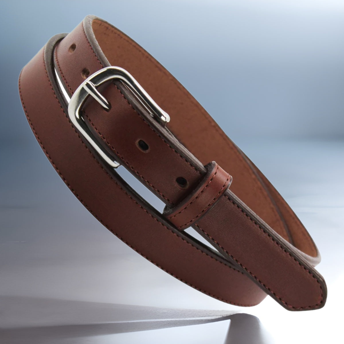 Brown Creased Edge One Inch Wide Dress Belt