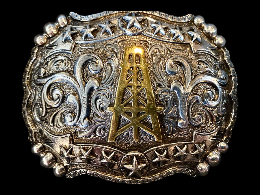 Oil Derrick with Scrolls and Stars Buckle #701