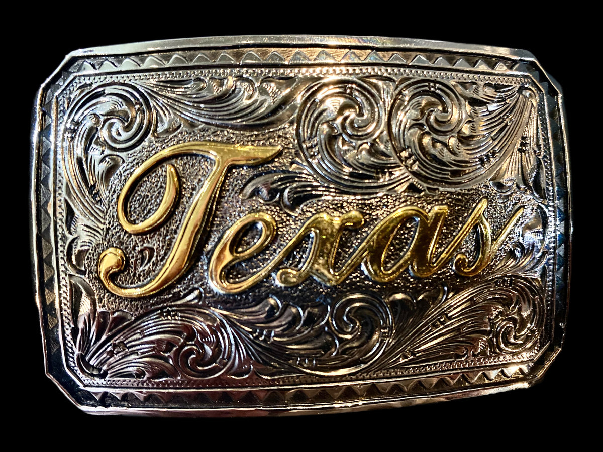 Two Tone Texas Cursive Buckle #504