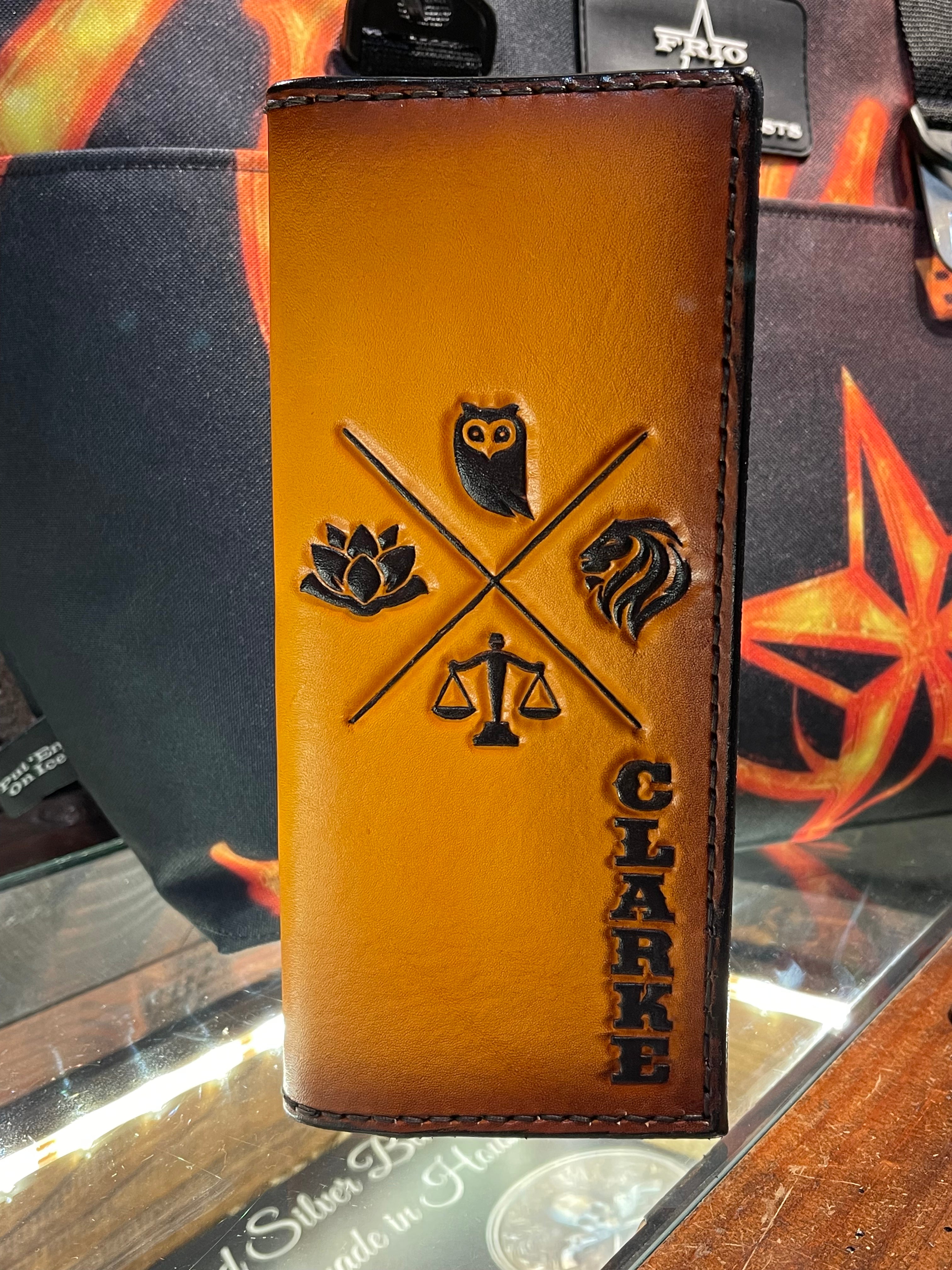 Handmade Custom Leather Items - All Handmade in Texas. Boot Jack, Tally Book, Pistol Case, Holster