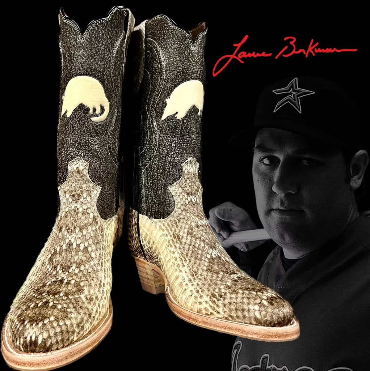 Personalized Republic boots in the Lance Berkman Wall of Fame artwork