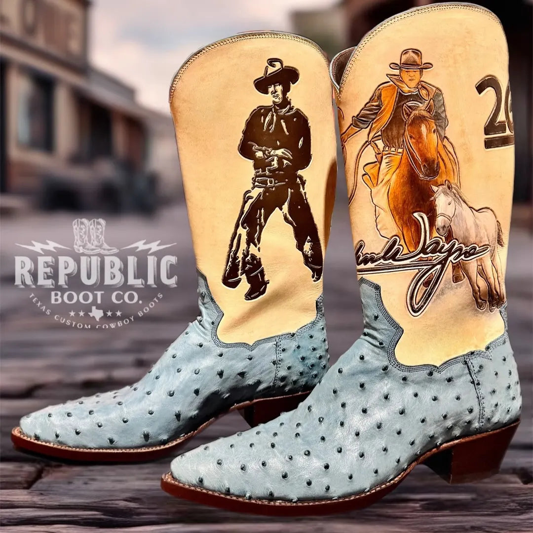 John Wayne Tops with Baby Blue Ostrich